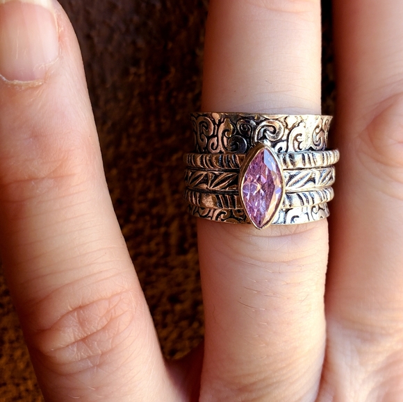New Pink Topaz 925 Silver Spinner Meditation Ring. - Picture 7 of 10